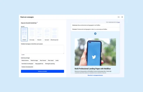 Screenshot MailBlue - Hero AI emailcampagne genereren