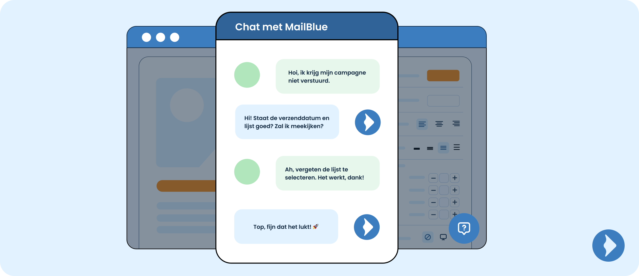 Illustratie: MailBlue vs. Mailchimp - Nederlandstalige support