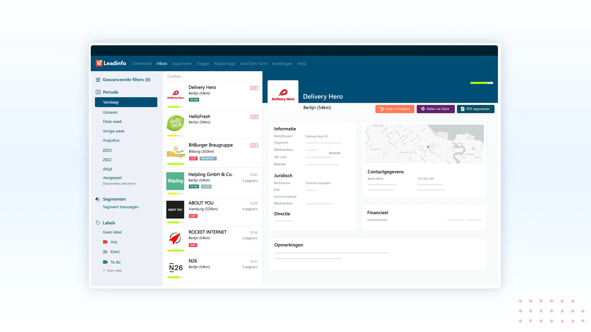 Leadinfo - dashboard overzicht bezoekers